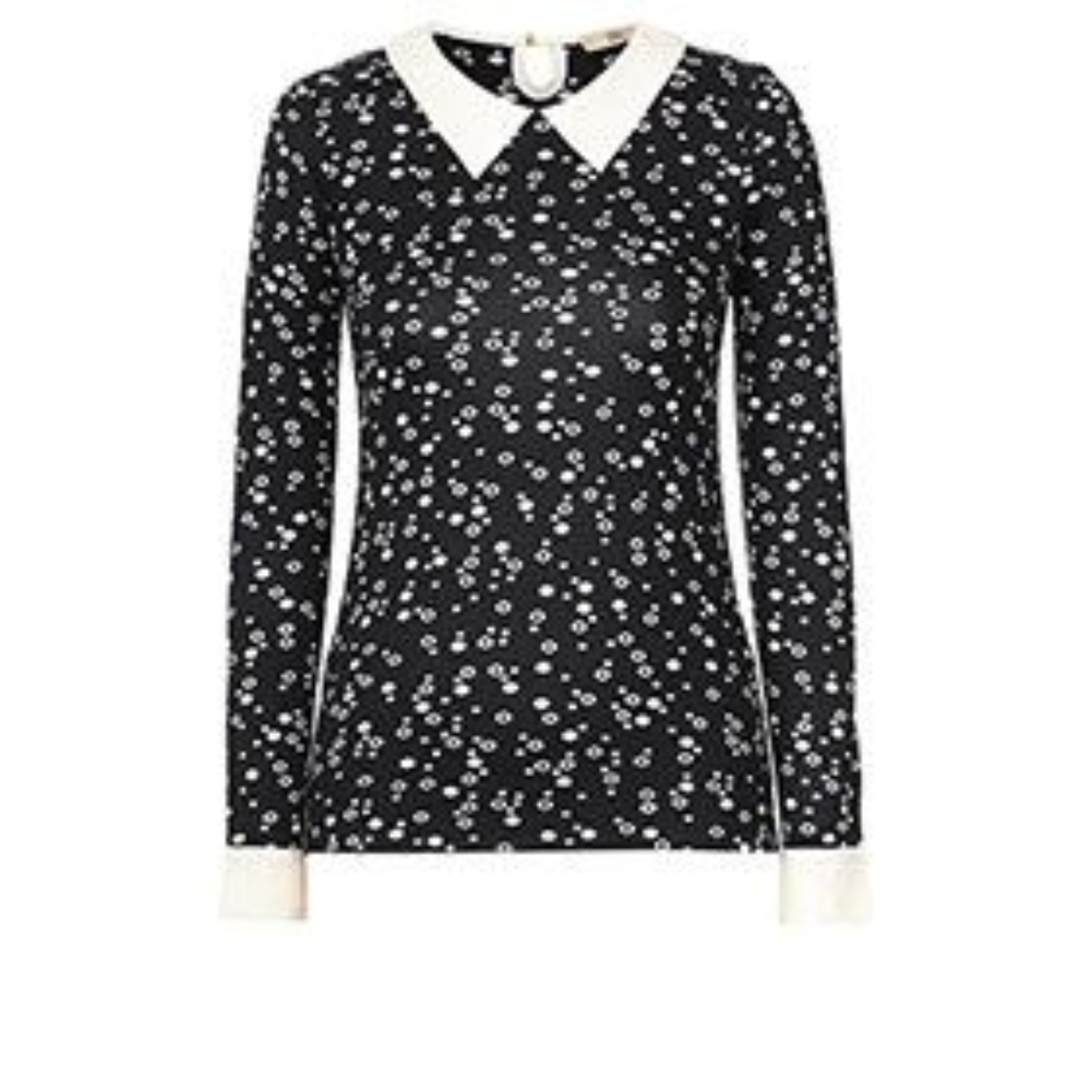 Orla Kiely Black White Floral Collar Blouse Top
